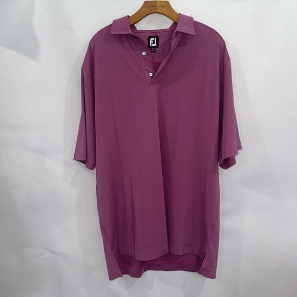 FootJoy FJ Polo Mens Large Pink Black Stripes Athletic Fit Stretch Golf Shirt - Picture 1 of 12